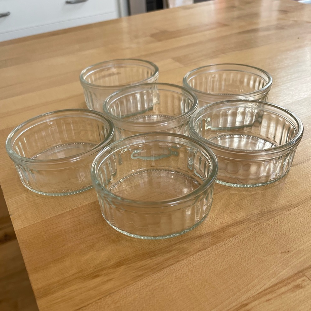 6 vintage Bonne Maman dessert glass ramekin bowls